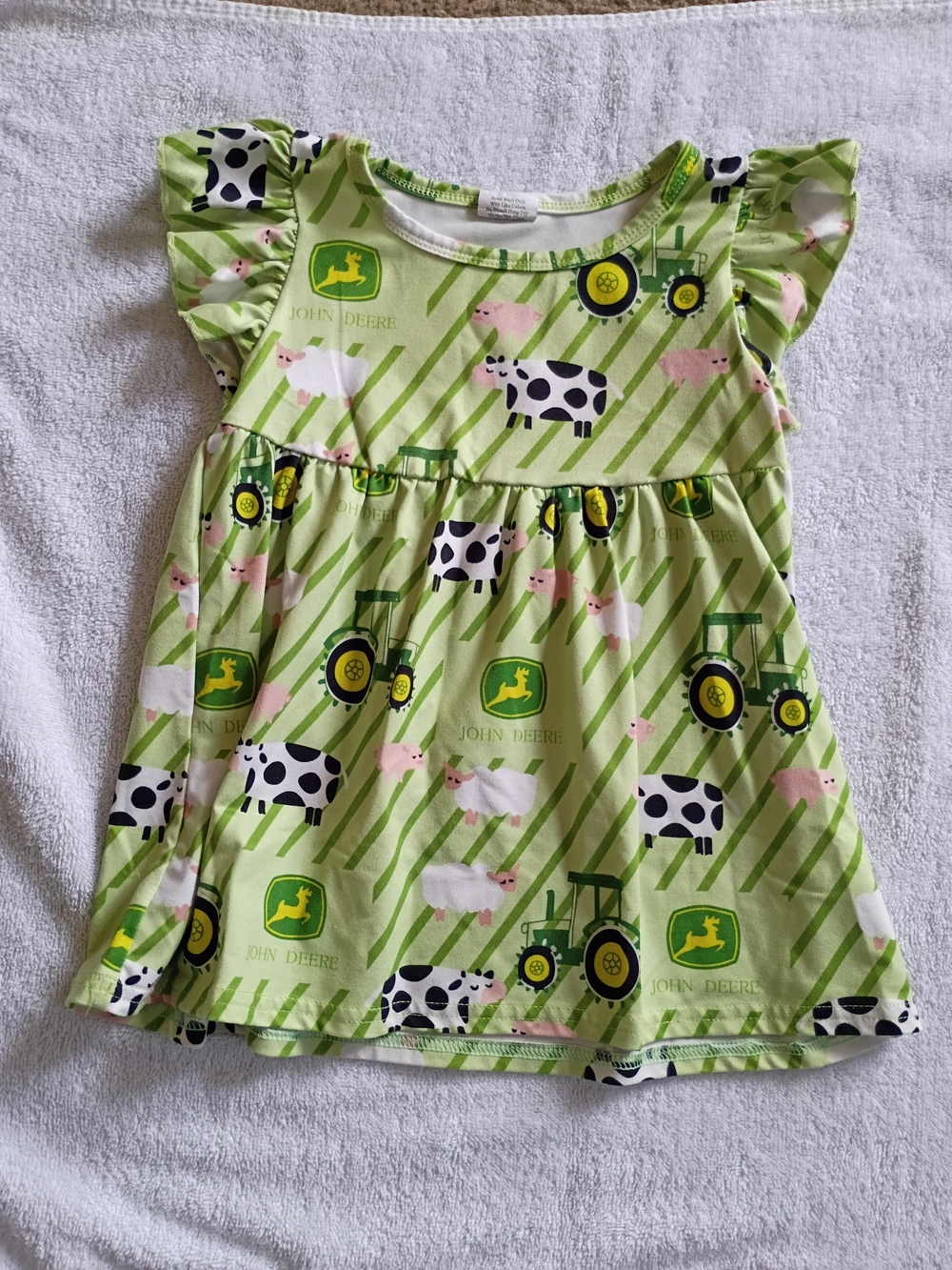 John Deere Lime Green Farm Animal & Tractor Sundress